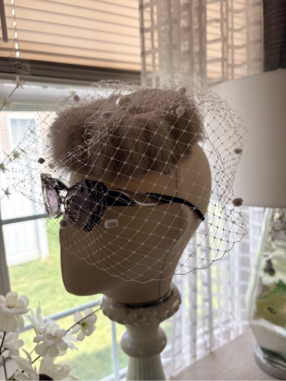 VTG Mink Fur Mesh Veil Fascinator Hat